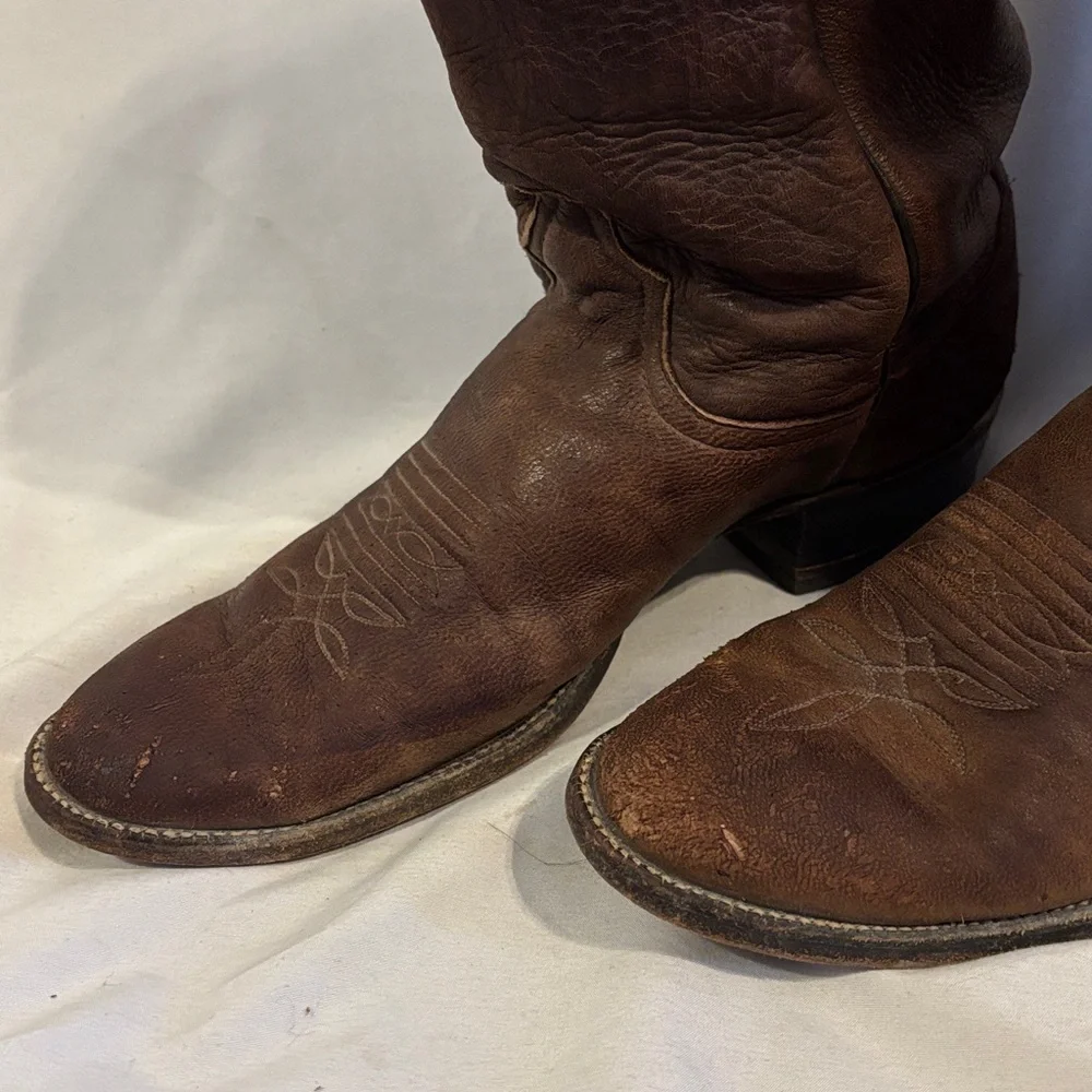 LARRY MAHAN Men Brown LEATHER COWBOY WESTERN BOOTS Size 10